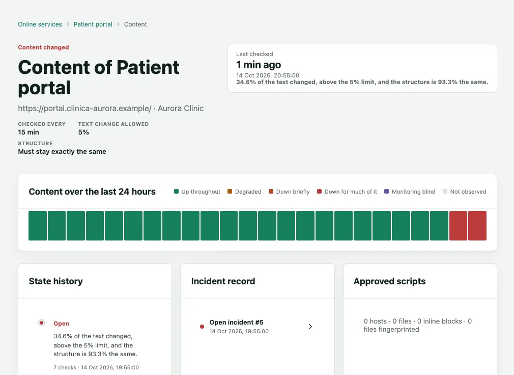 The Patient portal website page, with content changed and the content sections below Answers and Certificate